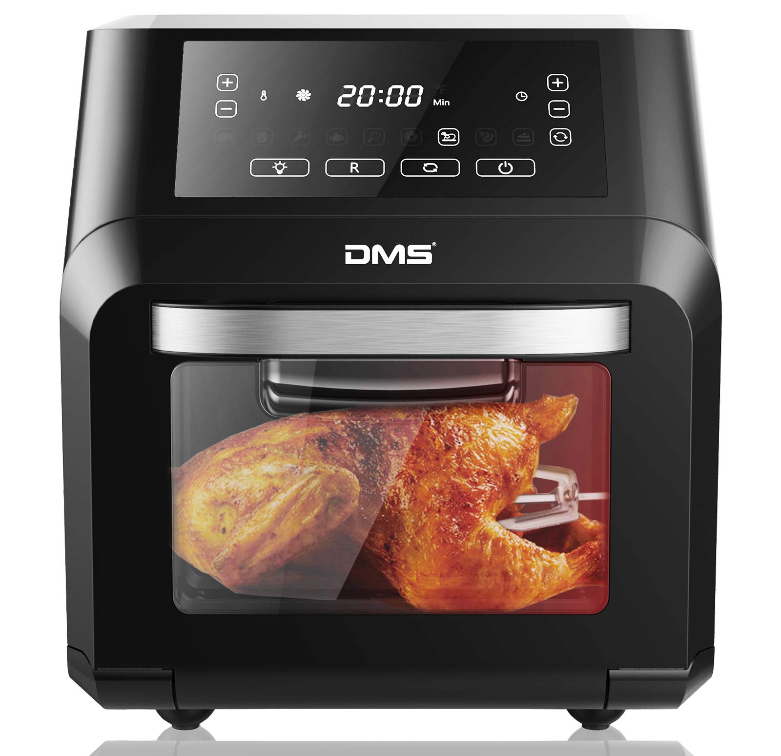 DMS® XXXL 12 Liter Heißluftfritteuse | Backofen | Heißluftgrill | Dörrautomat | Drehgrill und Drehspieß | fettfrei und ohne Öl | inklusive 9 Programmen und digitalem Touch Display | 1800 Watt