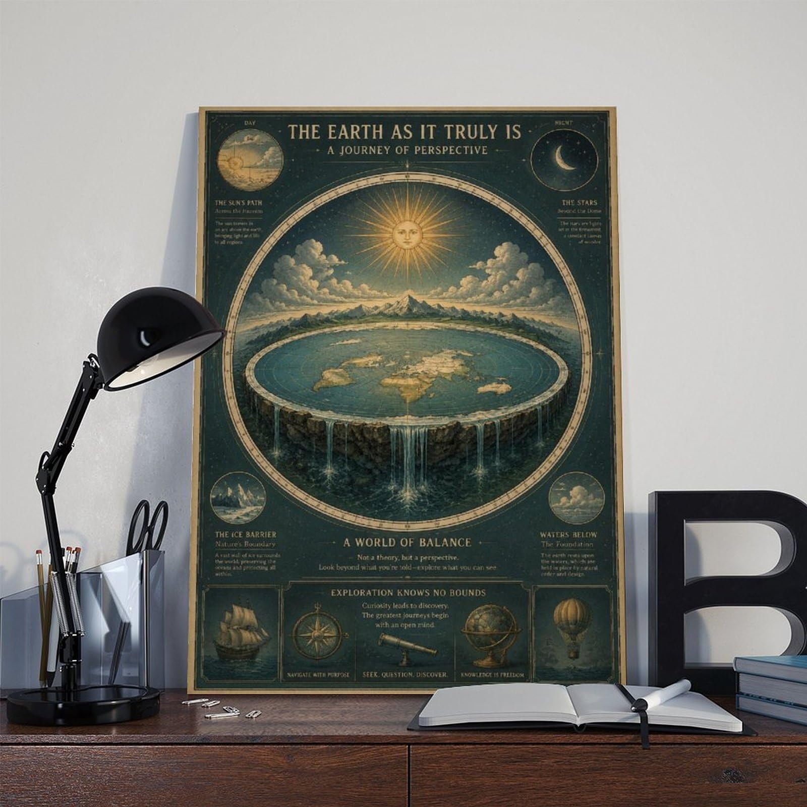 ASGRCN Póster de lienzo con mapa de la tierra plano y antiguo celestial para decoración de dormitorio, regalo