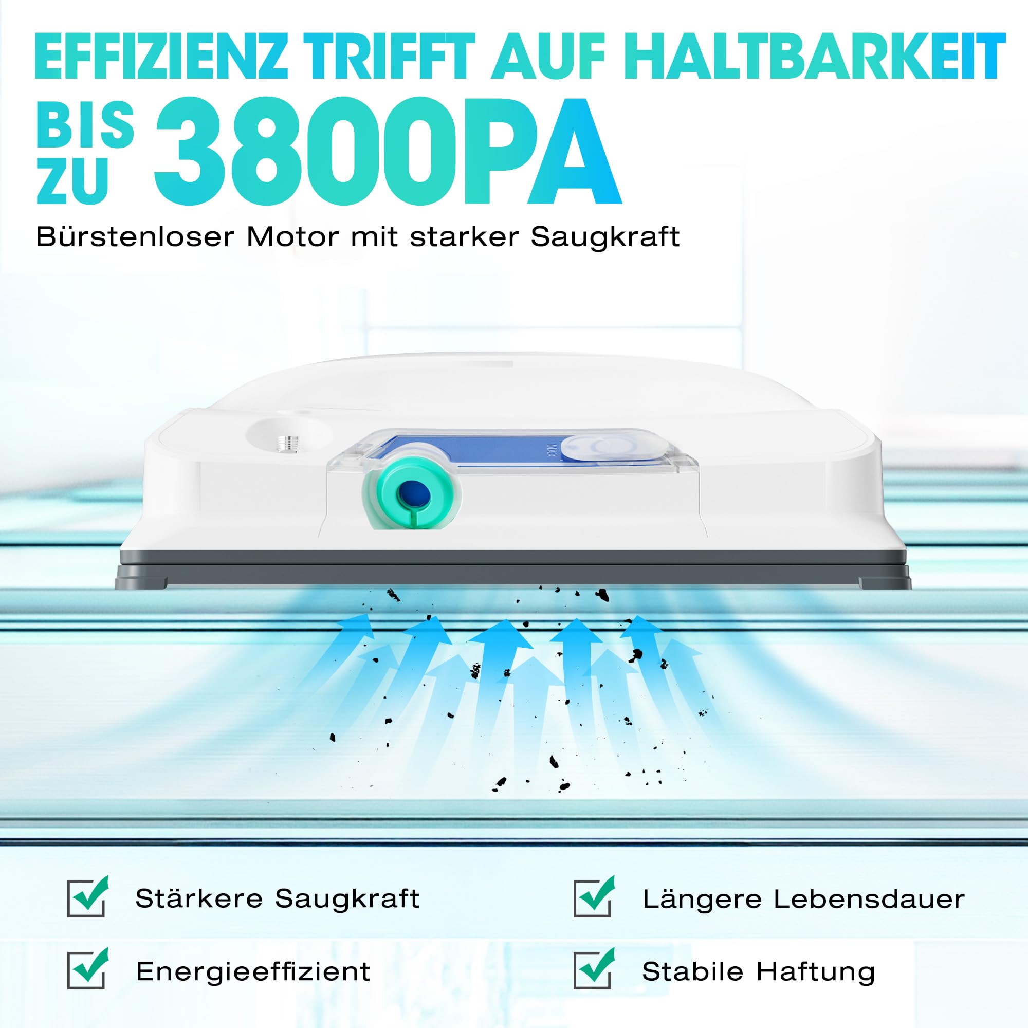 HAUSHOF Fensterputzroboter, Elektrischer Fensterputzer mit 3800Pa Saugkraft | Automatischer Fensterreiniger, 3 Reinigungsmodi, Doppelwassertank, Intelligente Pfadplanung, 10 m Fernbedienung für Fenster