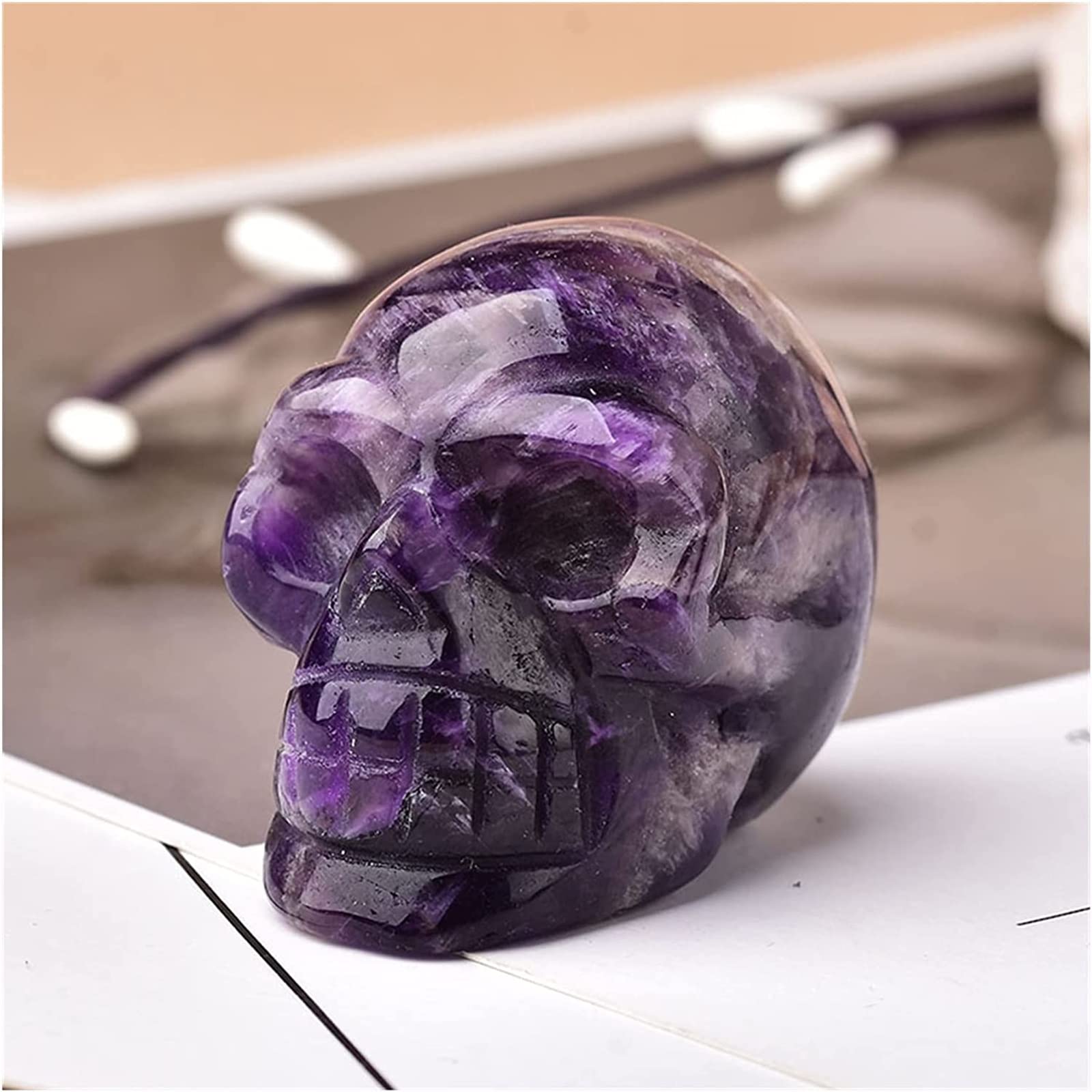 Calavera de amatista tallada a mano para decoración y reiki