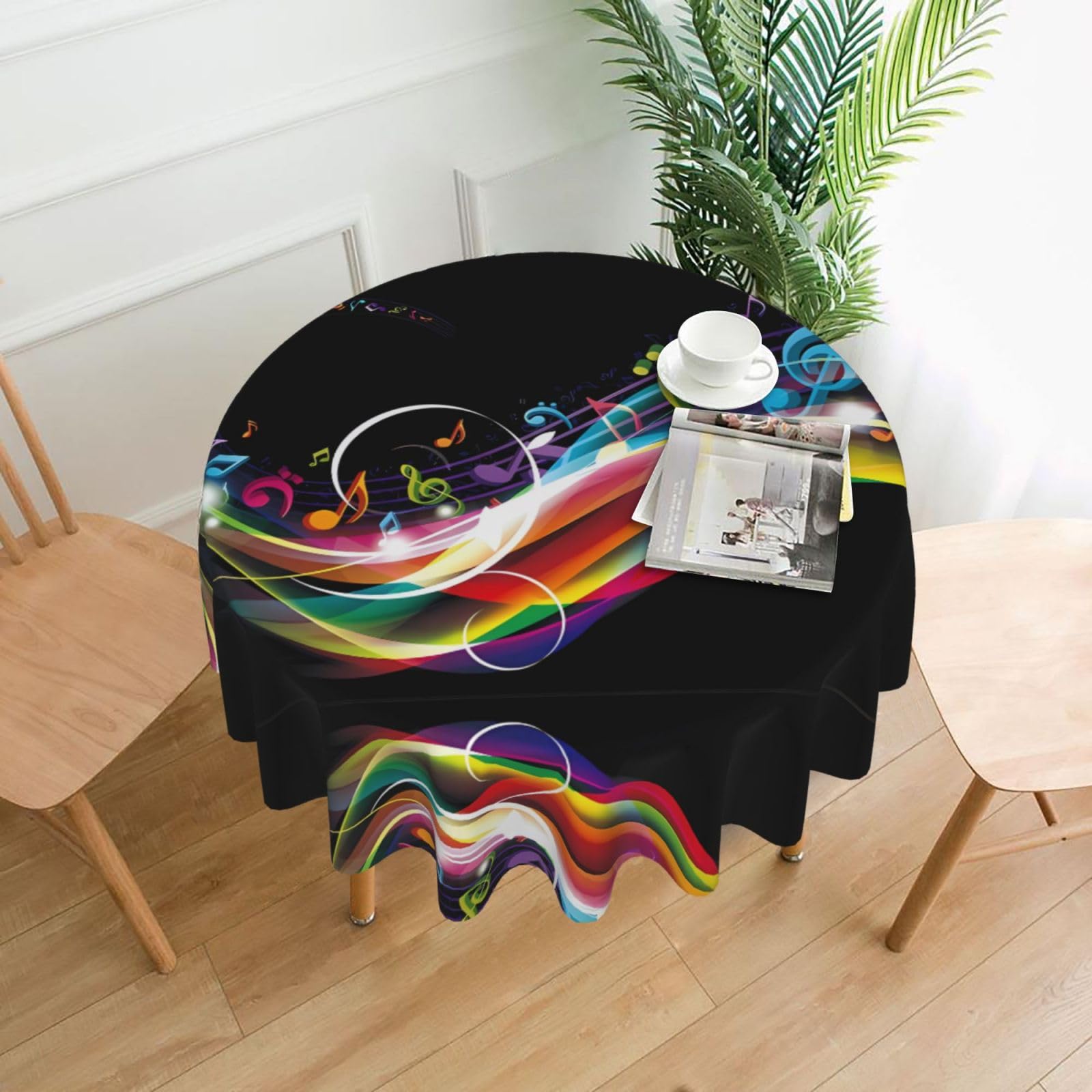 HJFCZH Colorful Music Prints Round Decorative Tablecloth 60in - High-Grade Polyester Throw for Dinners, Weddings & Everyday Use