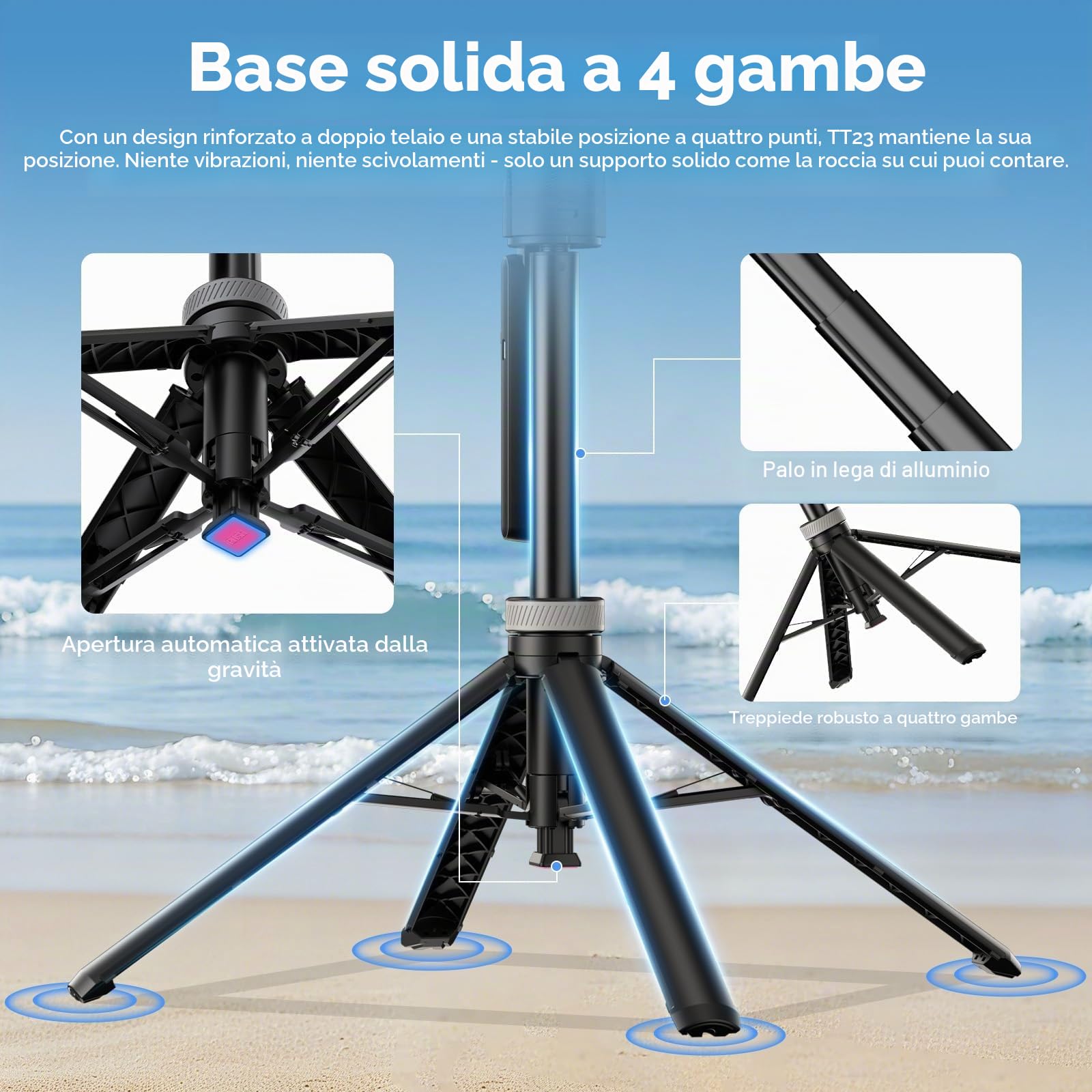 ULANZI TT23 165 cm Bastone selfie a tracciamento automatico del volto, Cavalletto per smartphone con base a 4 piedi, Rotazione 360°, Telecomando wireless, Compatibile con iOS, Android, Action Cam