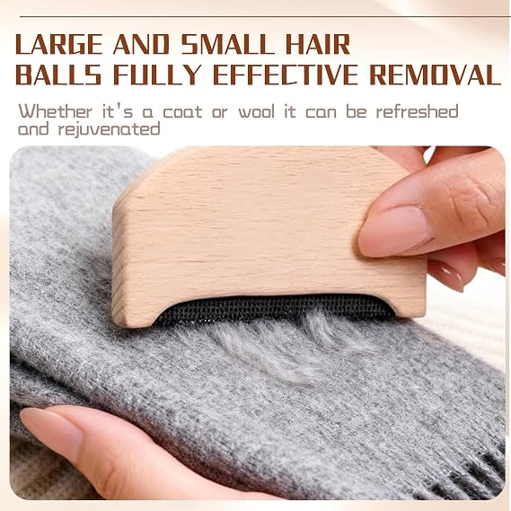 Cashmere Comb Set (2 Pcs) – Beech Wood Gold-Edge Shaver & Clear | Coated Lint Remover, Manual Sweater Shaver for Wool, Cashmere, Knitwear, Scarves – Portable Depiller for Bobbles & Pilling