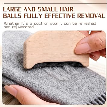 Cashmere Comb Set (2 Pcs) – Beech Wood Gold-Edge Shaver & Clear | Coated Lint Remover, Manual Sweater Shaver for Wool, Cashmere, Knitwear, Scarves – Portable Depiller for Bobbles & Pilling