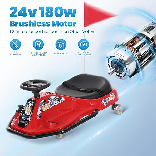 Vista 7 de 24V Go Kart Eléctrico de Derivación para Niños de 3+ años, Karts para Montar, Ruedas Luminosas Mejoradas, Interruptor de Dos Velocidades, Antivuelco