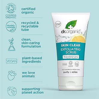 DR ORGANIC 5 in 1 Skin Clear Tea Tree Exfoliating Scrub | Infused with Grapefruit Extract and Salicylic Acid | Pore Reducing, Deep Cleansing, Smoother & Clearer Skin, Shine Reduction | 10ml