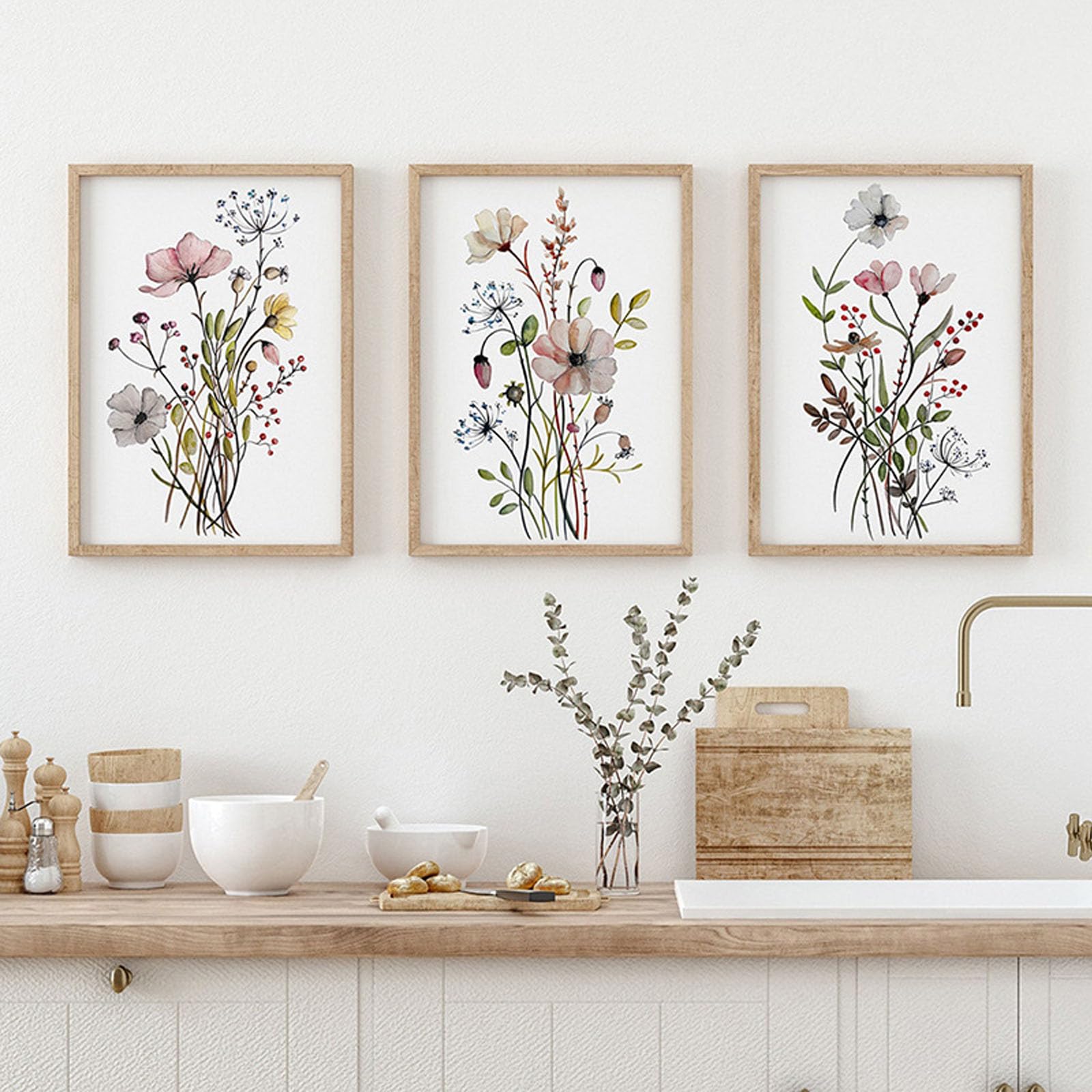 JORCEDI 3 Wildflower Wall Art, Botanical Flowers Canvas Prints, Minimalist Botanical Art Poster Set for Bedroom & Living Room Decor, Unframed (21 * 30cm)