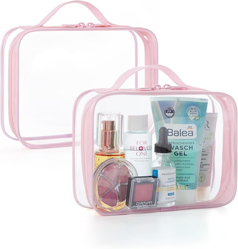 BAGSMART Necessaire transparente com alça, rosa pastel, pacote com 2