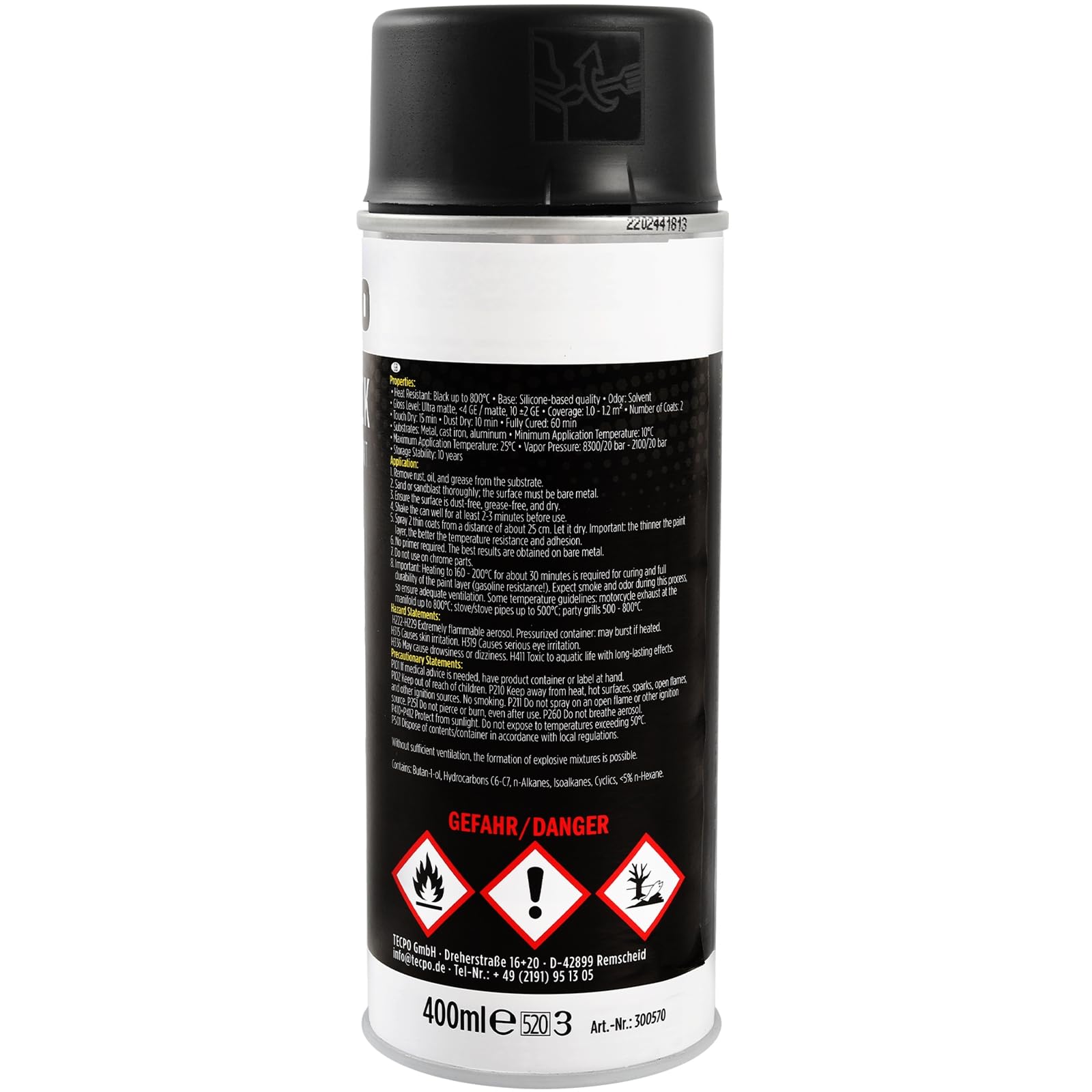 TECPO Thermolack Spray Dose 12x400ml Auspufflack Autolack Ofenlack Bremssattellack hitzebeständig bis 800°C schnell trocknend Auto Lackspray Schwarz Matt schützt Motor und Auspuff vor Rost (12er-Pack)