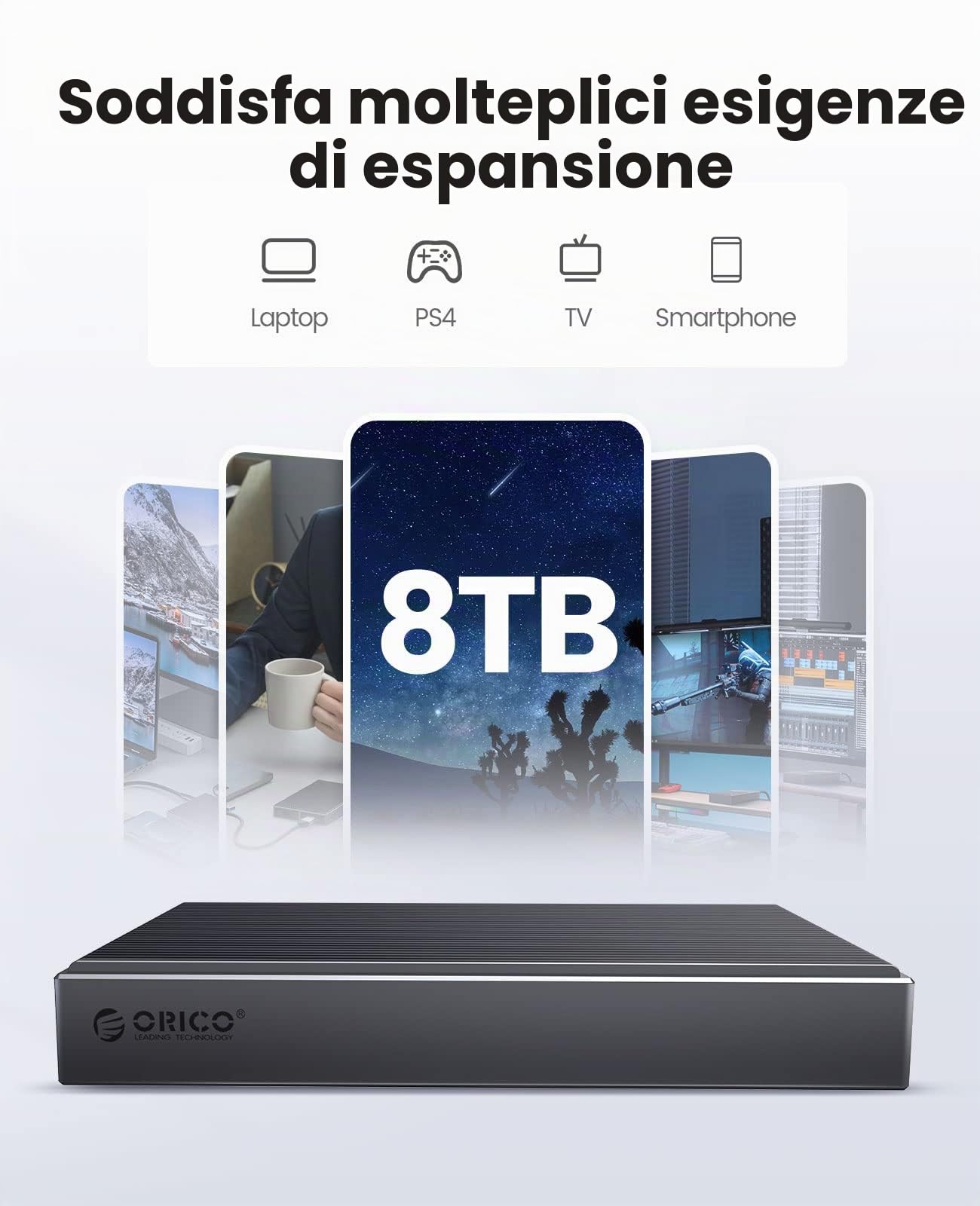 ORICO Case SSD M.2 SATA 6Gbps Adattatore Senza Attrezzi in Alluminio, USB3.2 USB-C per M.2 PCIe NVMe M-Key 2230/2242/2260/2280 SSD, Thunderbolt 3 Compatibile, Supporto per UASP Trim- BM2G2