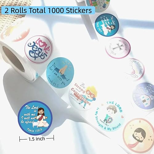 Miniatura 3 de Calcomanías de la Biblia cristiana para niños, 1000 unidades de 1.5 pulgadas, calcomanías adhesivas de Jesús con citas de las Escrituras cristianas