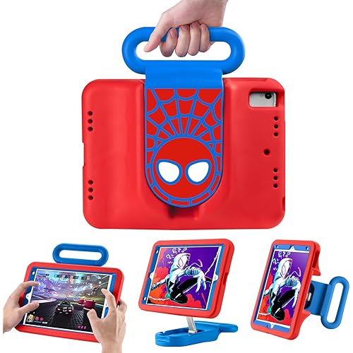 Kids Case for iPad 7th/8th/9th Gen,iPad 10.2 inch 2021/2020/2019 Case with Adjustable Portrait Landscape Stand Handle,Heavy Duty Protective Kids Child Friendly Cover for iPad 10.2 inch. (Red-Blue)