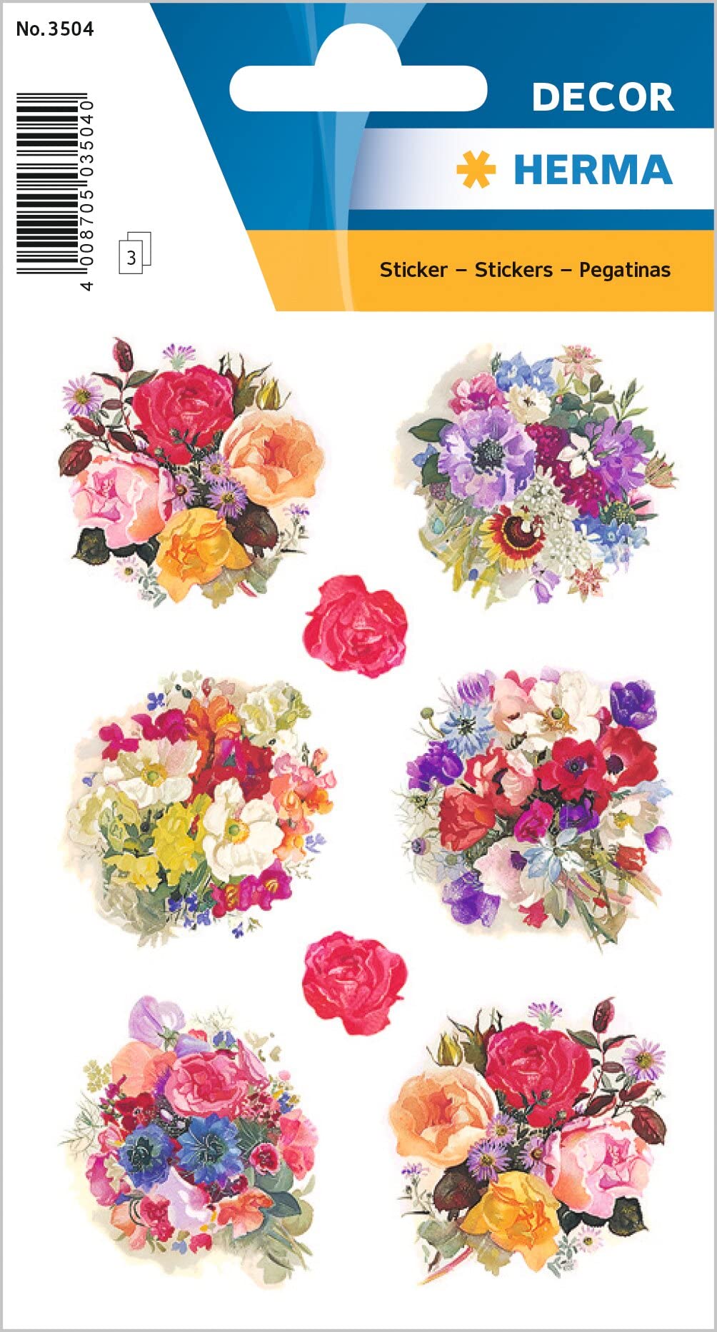 HERMA 3504 Flower Stickers for Children, Flower Decoration (24 Stickers, Paper, Matte) Self-Adhesive, Permanent Adhesive Motif Labels for Girls and Boys, C