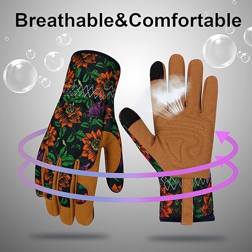 Miniatura 4 de MERTURN Guantes de jardinería de cuero para mujer guantes de jardín a prueba de espinas guantes de trabajo para pantalla táctil regalos de jardinería