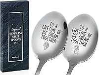 INNObeta Engraved Ice Cream Spoons for Couples - 2pc Stainless Steel Gift Set 'To a Lifetime of Ice Cream Together'