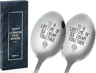 INNObeta Engraved Ice Cream Spoons for Couples - 2pc Stainless Steel Gift Set 'To a Lifetime of Ice Cream Together'