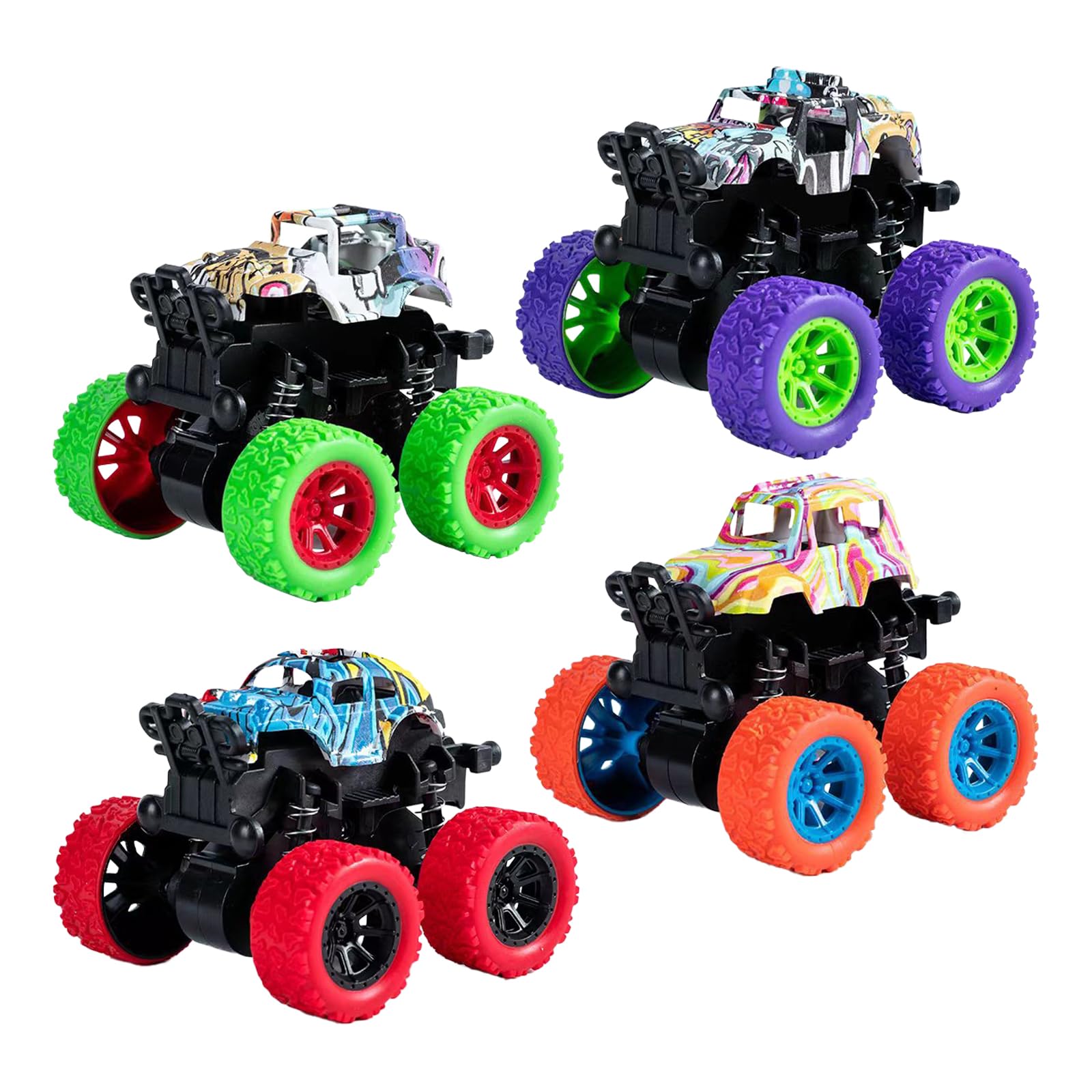 4pcs Camion Fuoristrada Giocattolo Monster Truck Inertia Fuoristrada con 360 Gradi Rotanti Fuoristrada Camion Giocattolo Macchine Set Macchinine per Bambini 3+ Anni