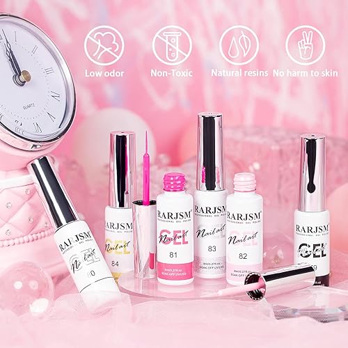 Miniatura 5 de RARJSM Juego de 6 esmaltes de gel para arte de uñas, color popular, negro, blanco, rosa, rojo, brillantina, plata, oro, curado, requiere remojar,