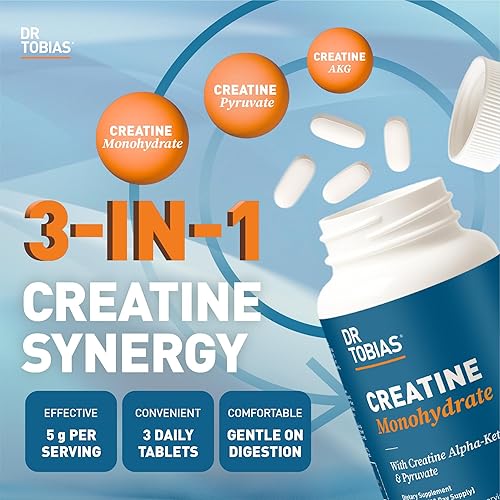 Miniatura 2 de Dr. Tobias Píldoras de monohidrato de creatina  Complejo de 0.18 oz con creatina alfa-cetoglutarato y piruvato  Fuerza muscular, energía y