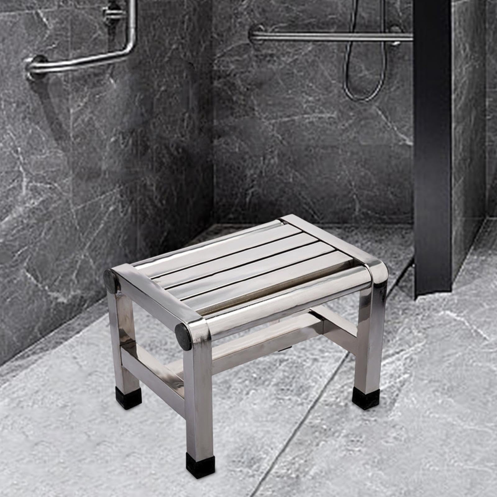 Sgabello da Doccia con Poggiapiedi in Acciaio Inox, Sgabello da Bagno per Soggiorno, Comodino, Cucina, 31 Cm x 21.6 Cm x 36 Cm