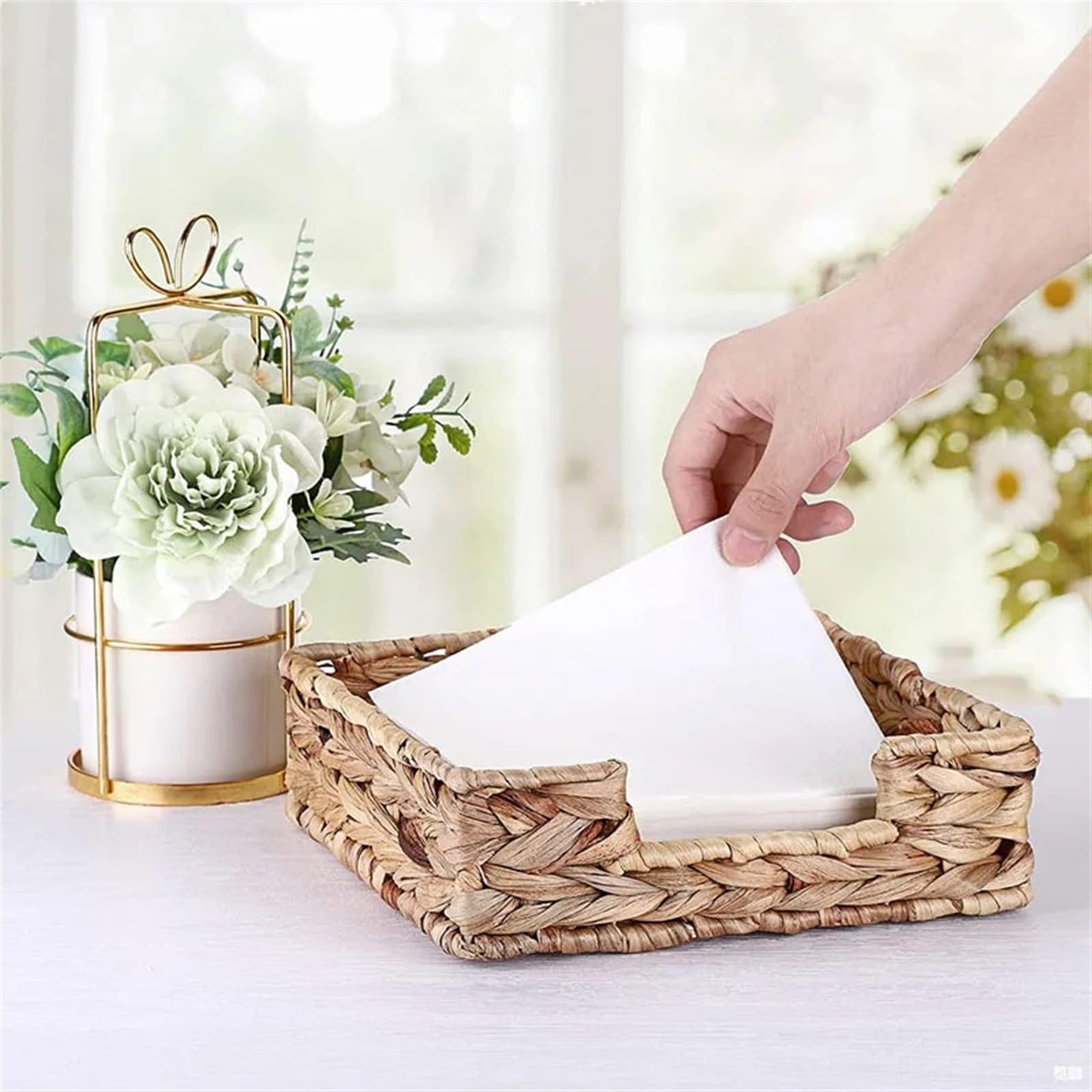 Kosmetiktücherbox aus Rattan Tissue-Box aus gewebtem Gras im Landhausstil, handgefertigt, gewebte Serviettenbox, Tissue-Ablage for den Haushalt, Diverse Aufbewahrungskörbe(Square-L-2pcs)