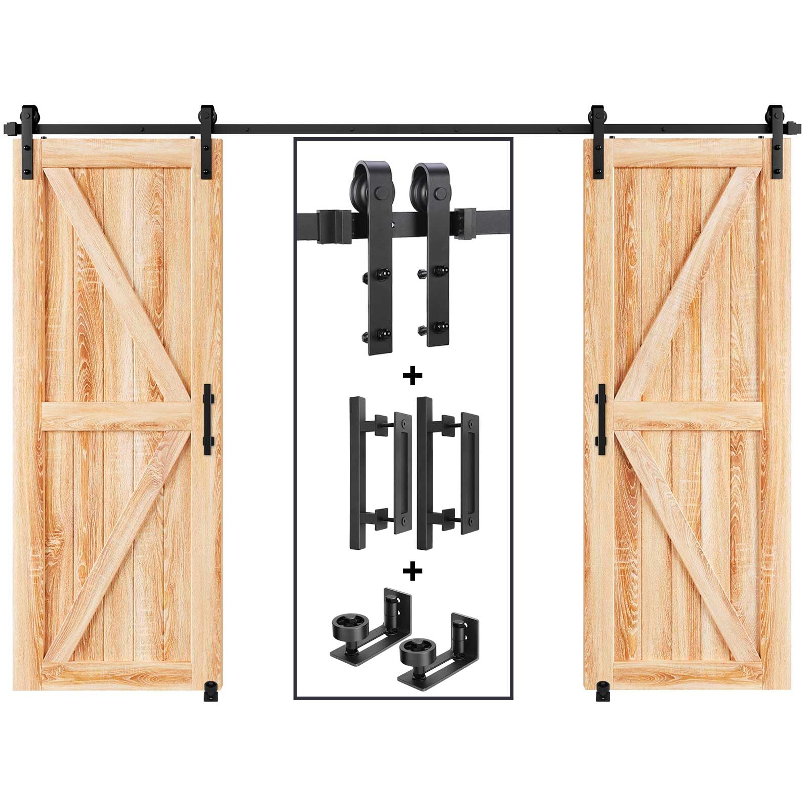 EaseLife 12 FT Double Sliding Barn Door Track and Handle Hardware Kit,Heavy Duty,Basic J Pulley,Slide Smoothly Quietly,Easy Install (12FT Track Kit for 33"~36" Wide Double Door)