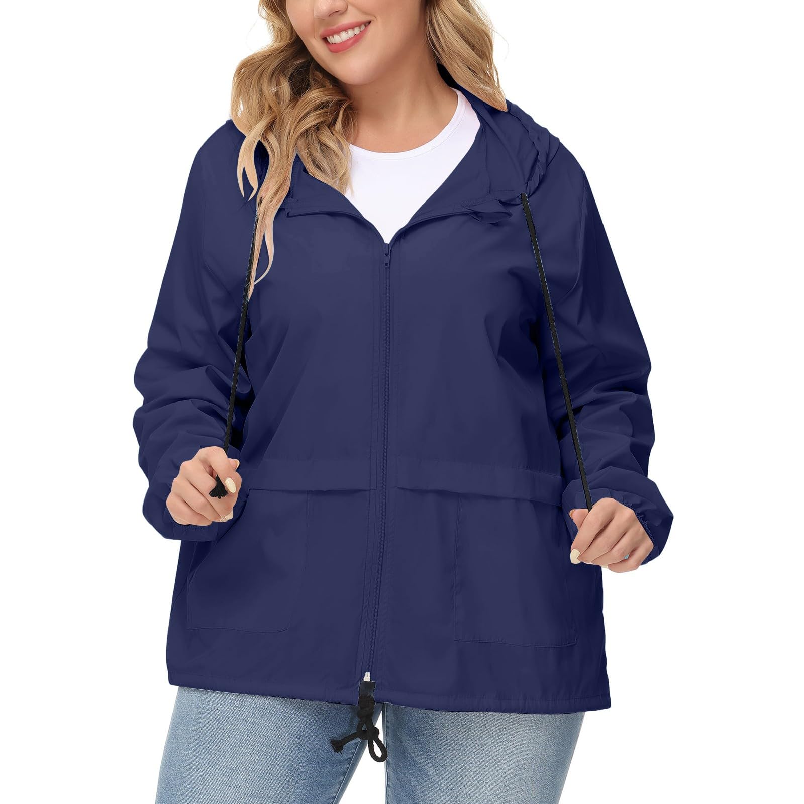 Giacca Antivento Di Media Lunghezza Con Cerniera Cappuccio Da Donna Giubbotto Bambina 2 Anni Invernale Impermeabile Womens Rain Jacket Trekking Waterproof Bici Sportiva Nero Montagna