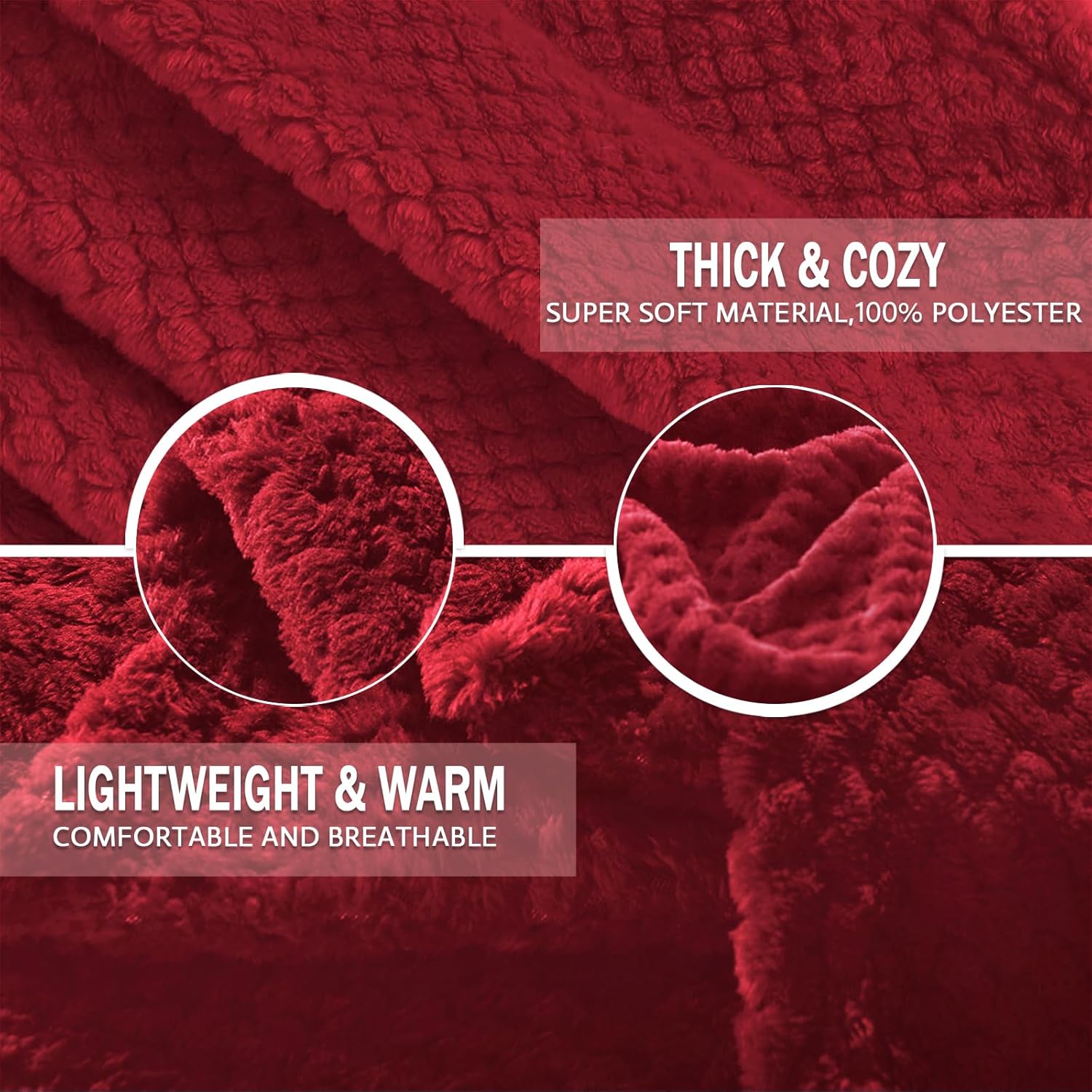 Exclusivo Mezcla Fleece Bed Blanket King Size, Super Soft and Warm Blankets for Couch, Sofa and Bed Waffle Textured, Cozy, Fuzzy and Lightweight (Deep Red, 90x104 Inches) - Image 6