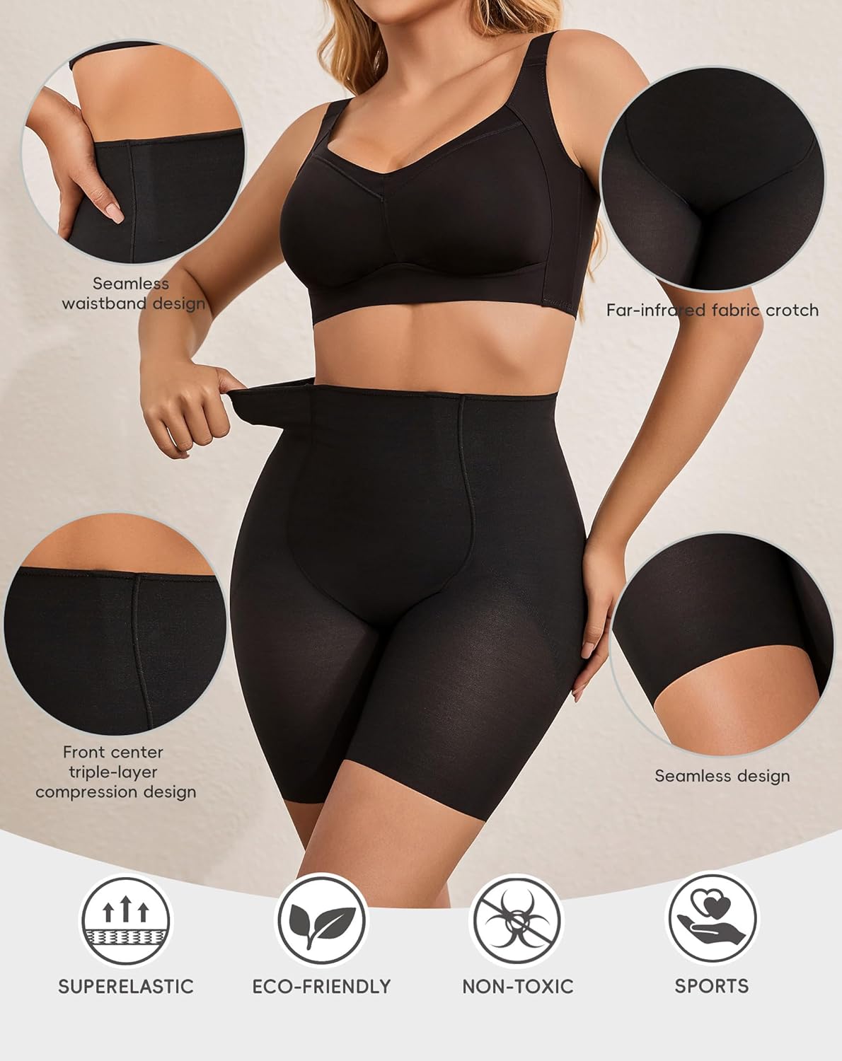 QOU Women's High Waist Shapewear Shorts - Tummy Control & Thigh Slimming, Seamless Shorts for Everyday Wear & Workouts - Image 5