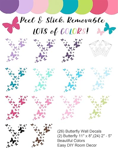 Miniatura 6 de Calcomanías de pared de mariposa (26) calcomanías de decoración de pared de mariposa, calcomanías de pared para niñas (rosa)
