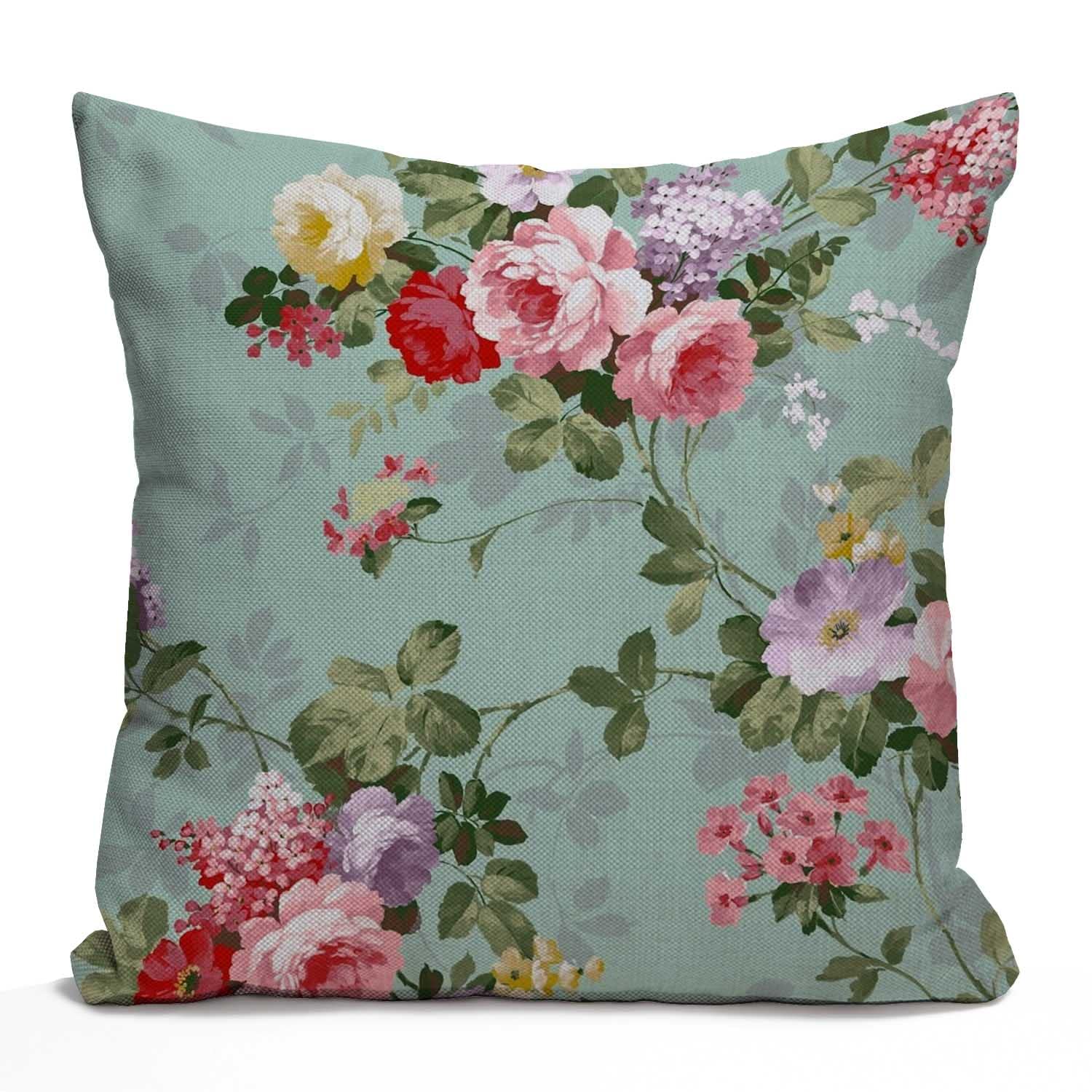 Tomda Multi026 Beautiful Flower Decorative Cotton Linen Throw Waist Cushion Cover Pillow Case Floral Pillowcase 45X45cm 18X18 Inch