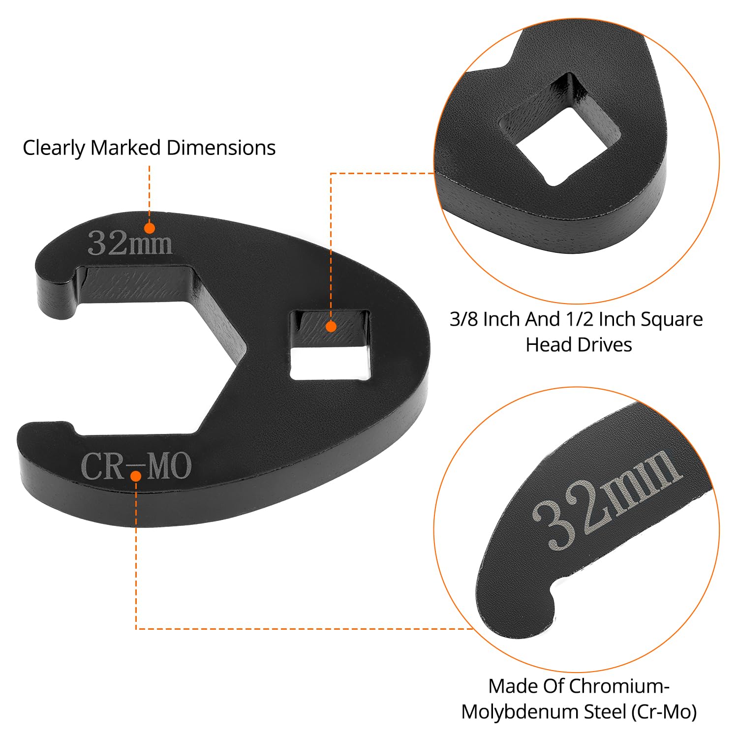 QWORK® 19 pezzi set di chiavi combinate crowfoot, attacco esterno quadrato 3/8" 1/2", chiavi metriche da 8-32mm in cromo molibdeno