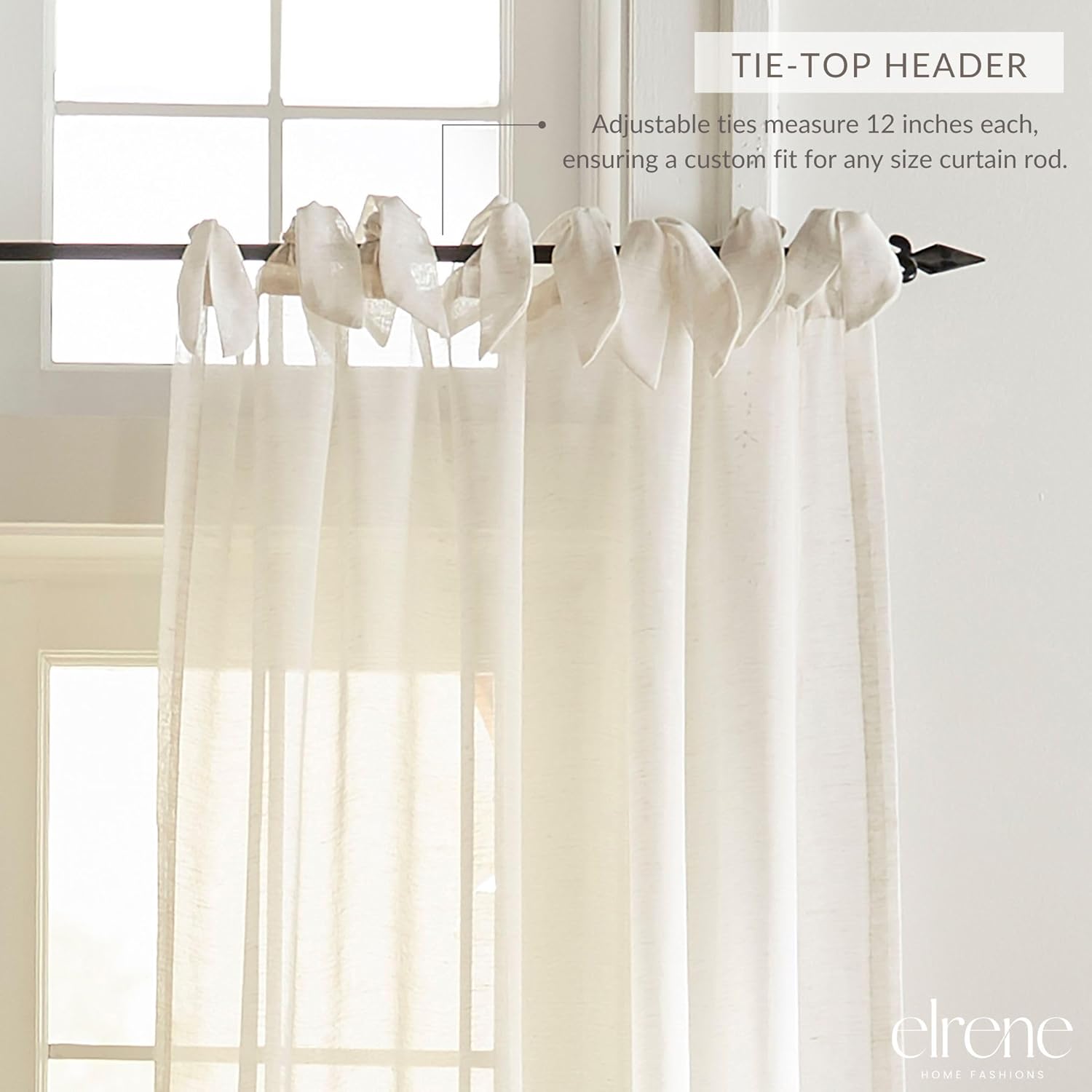Elrene Home Fashions Vienna Sheer Tie-Top Window-Curtain Panel, 52 in x 84 in (1 Panel), Off White