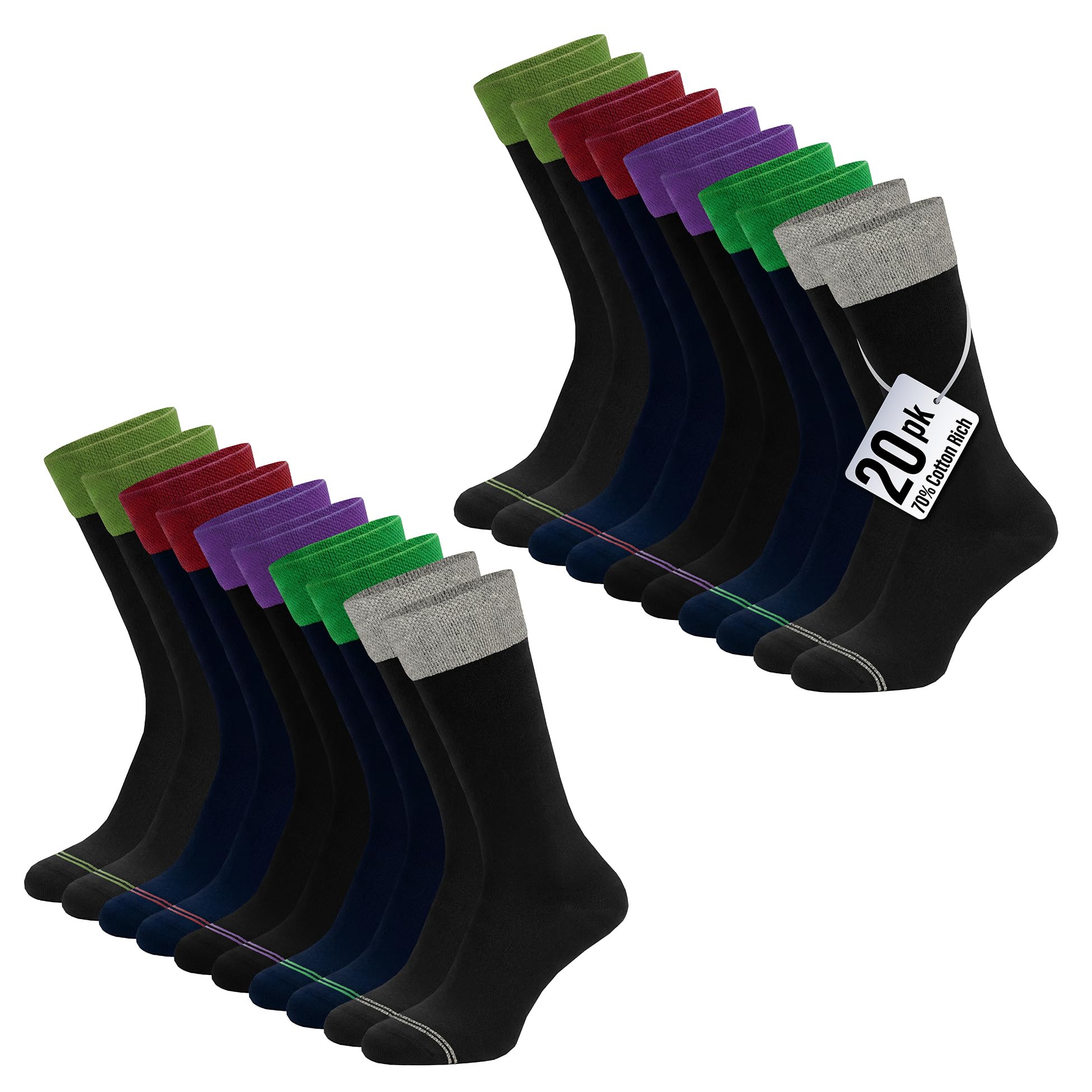 The Essentials Wardrobe 20PK Mens Colored Top Ankle Socks - UK 9-11/EU 43-45 - Assorted