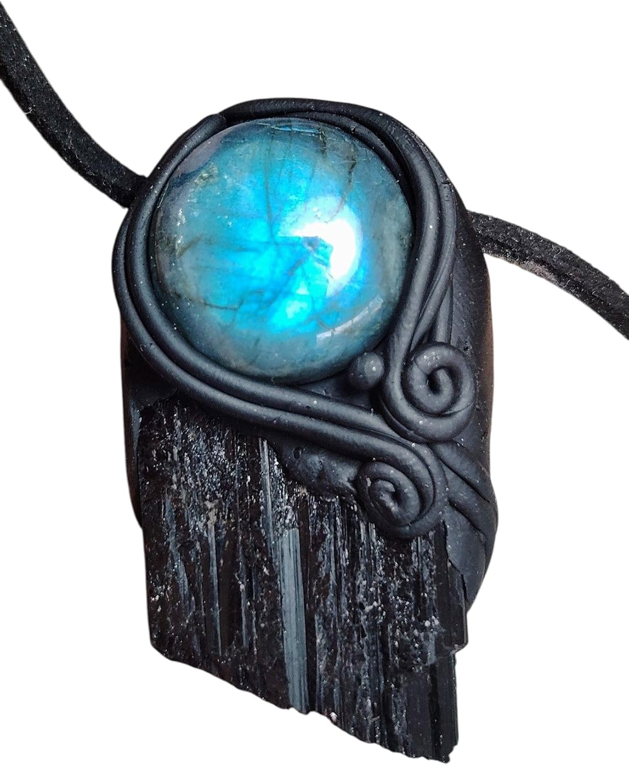 | Warrior, Raw Tourmaline Labradorite Necklace | Spiritual Men's Crystal Pendant | Soul Defense, Lightworker, Sacred Path Protection Jewelry Gifts