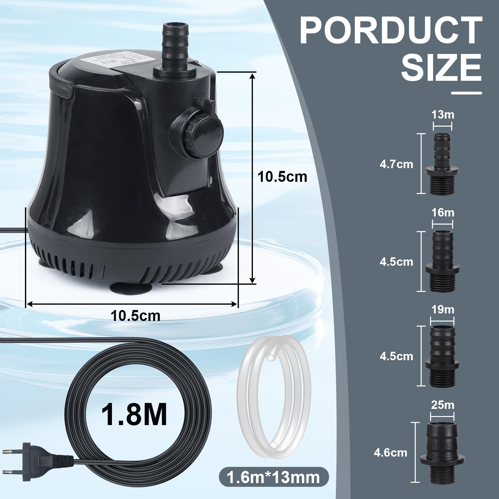 EFUTURETIME Pompe à Eau Submersible 40W 1500 L/H, Pompe d'aquarium Silencieux Pompe de Fontaine avec Interrupteur Réglable 4 Buses 1,6M Tuyau Flexible, Haut Débit Pompe pour Bassin, Étangs, Jardin