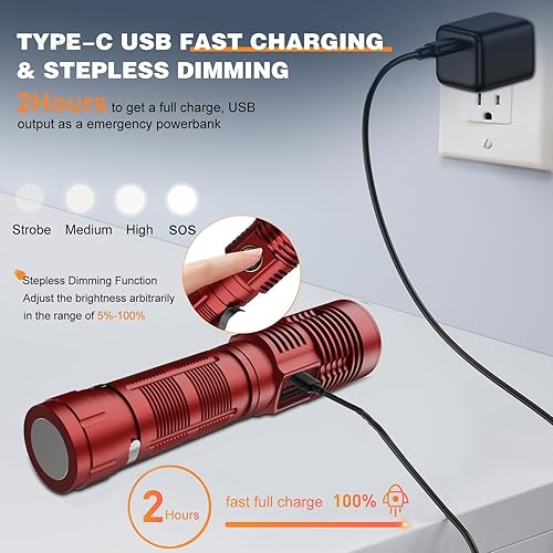 Miniatura 4 de Pequeñas linternas tácticas de alto lúmenes  4,921.3 ft de haz largo súper brillante LED linterna magnética LED recargable por USB recargable con