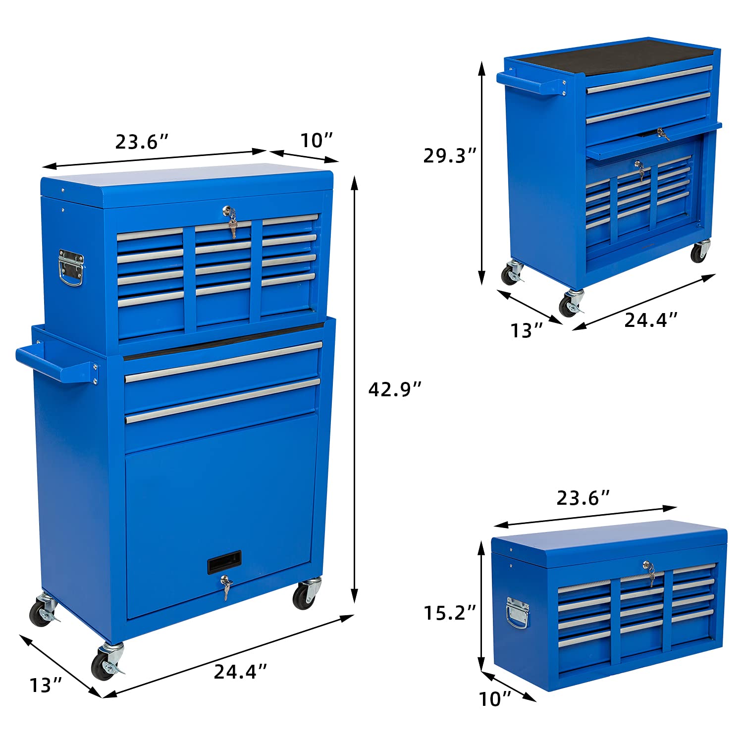 8Drawer Rolling Tool Chest, Portable Stackable Metal Tool Chest with