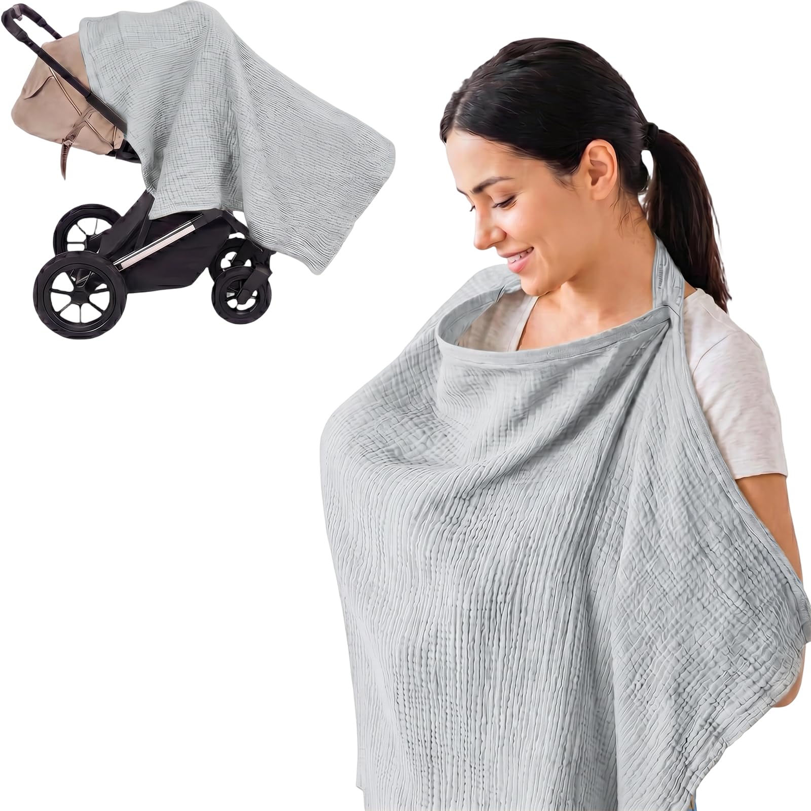 Viiotu Nursing Cover Breastfeeding, 100% Cotton Breastfeeding Cover Mother Nursing Apron Couverture Allaitement (Grey)
