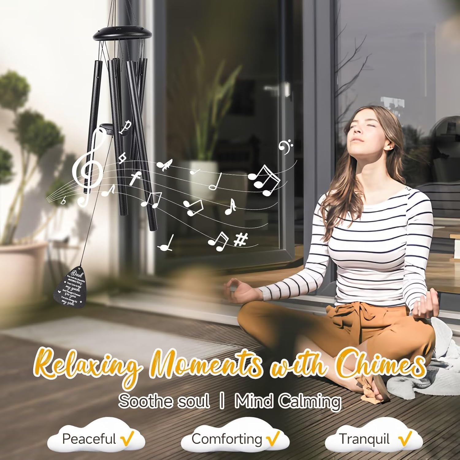 Memorial Gifts for Loss of Dad, 25''Memorial Wind Chimes for Loss of Fatther Gifts, Condolence/Remembrance/Bereavement Gift,Windchimes in Memory Sympathy Gift,Funeral Decor for Garden Outside,Black - Image 5