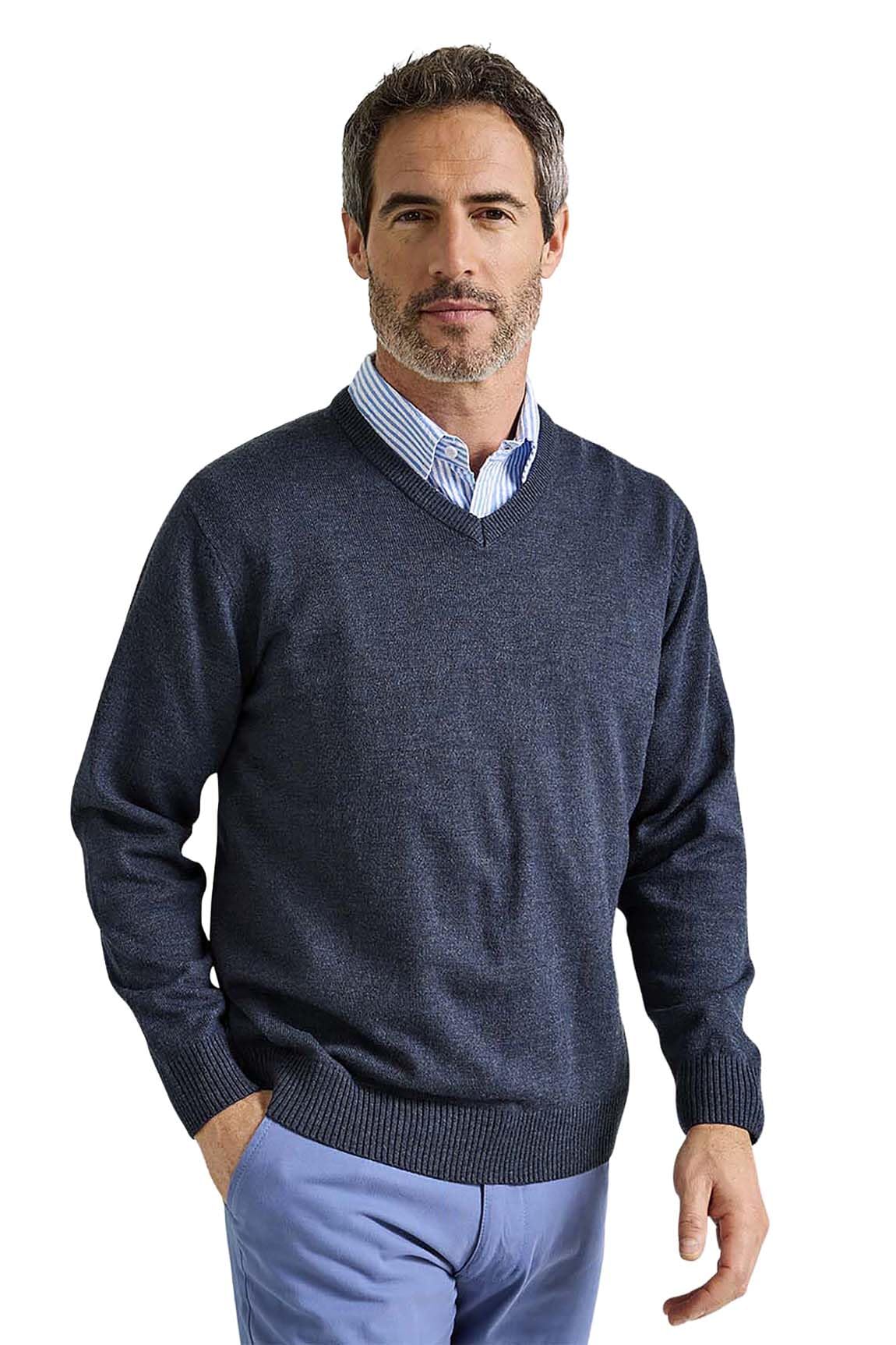 Pegasus Men's Navy Luxury Cotton V Neck Sweater 3XL
