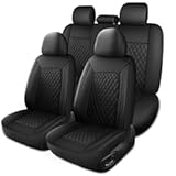 Leather Car Seat Covers&comma;Breathable and Waterproof Seat Cover Full Set&comma;PU Premium Universal Fit Automotive Airbag Compatible for Cars Sedans SUVs Vans and Trucks&lpar;Full Seat&comma;Black&comma;N1&rpar;