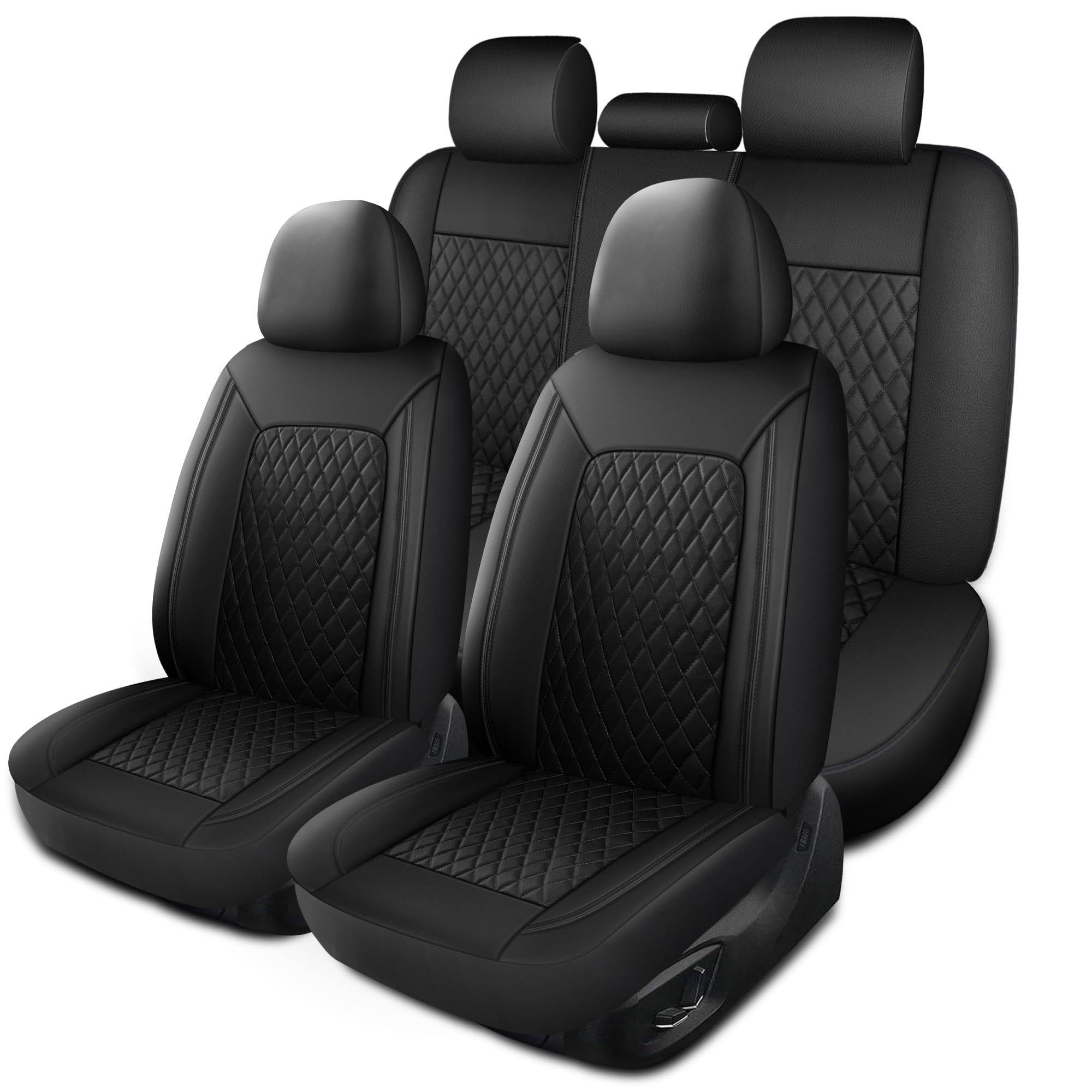 leather car seat covers,breathable and waterproof seat cover full set,pu premium universal fit automotive airbag compatible for cars sedans suvs vans and trucks(full seat,black,n1)