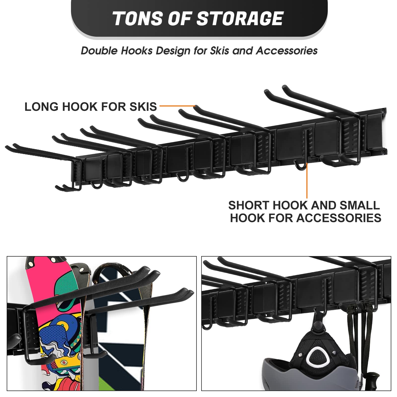Odoland Soporte de Pared para Portaesquís de Snowboard Multipropósito, hasta 136 kg