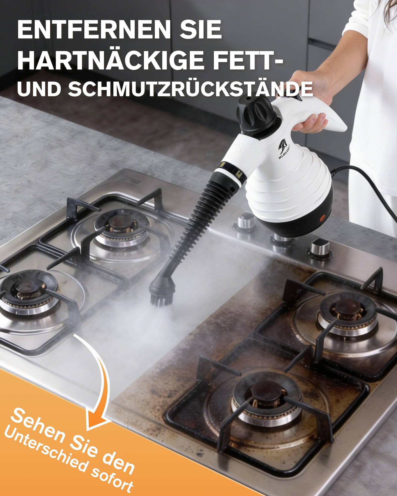 MLMLANT Dampfreiniger, Multifunktionaler Tragbarer Dampfreiniger mit Sicherheitsverriegelung und 10-teiligem Zubehörset, geeignet für Teppiche, Sofas, Polstermöbel, Matratzen, Autositze, und mehr