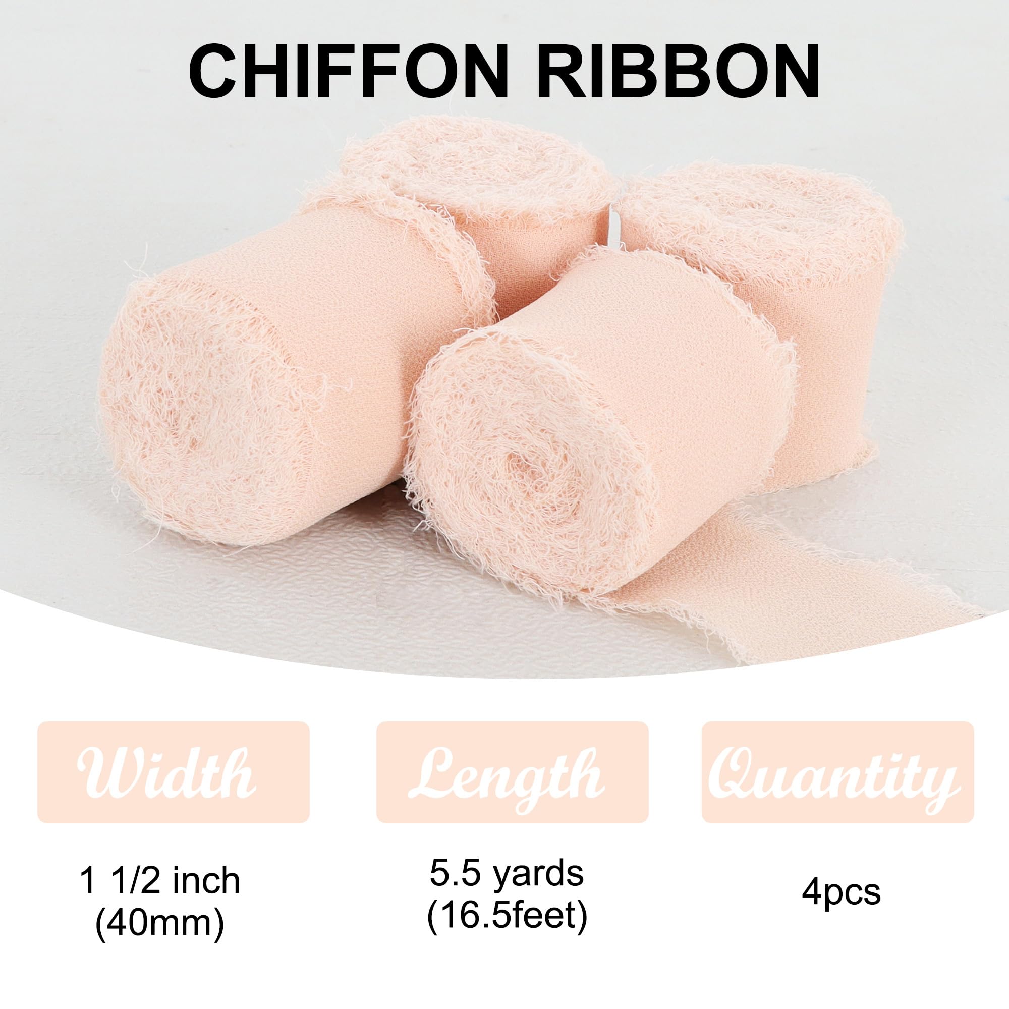TONIFUL 4 Rolls Nude Chiffon Ribbon 1 1/2 inch× 5.5 Yards Fabric Silk Ribbon for Gift Wrapping Wedding Party Decoration Flower Bouquet Wrapping Bows Making DIY Crafts(Total 22yards) - Image 2