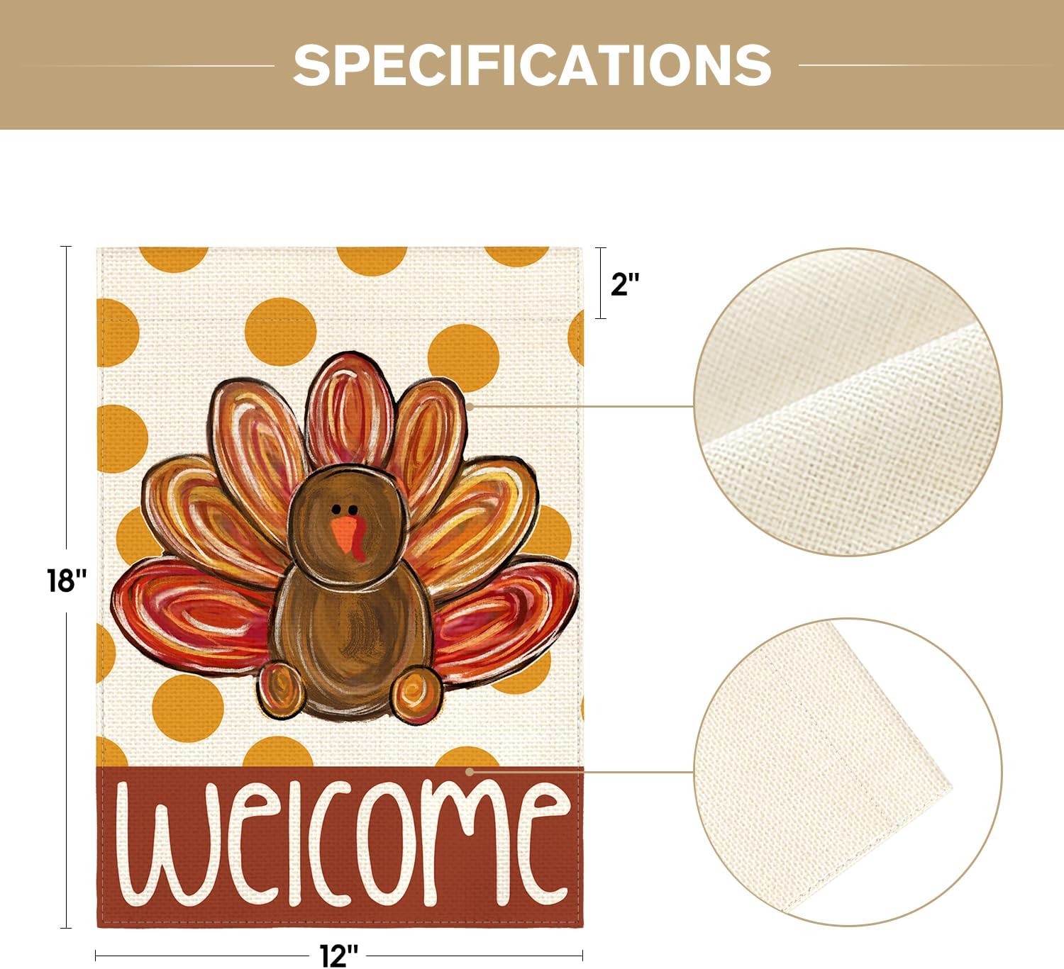 AVOIN colorlife Thanksgiving Turkey Garden Flag 12x18 Inch Double Sided, Welcome Polka Dots Yard Outdoor Decorative Flag - Image 5