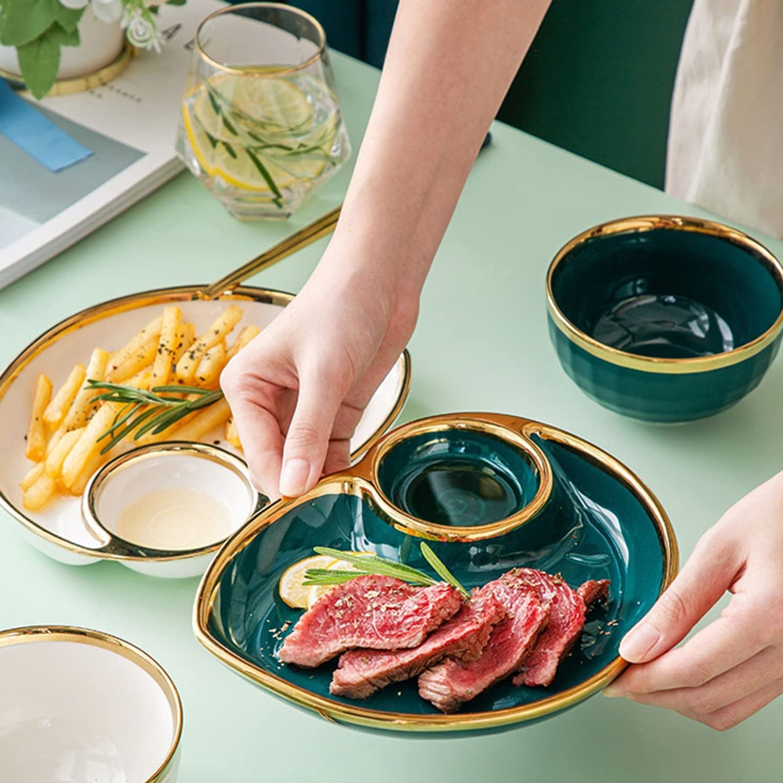 Ceramiczne naczynie do sushi w japońskim stylu, zestaw zastawy stołowej, talerz do pierogów z przegródką na sos na babeczki, sushi, owoce, przekąski