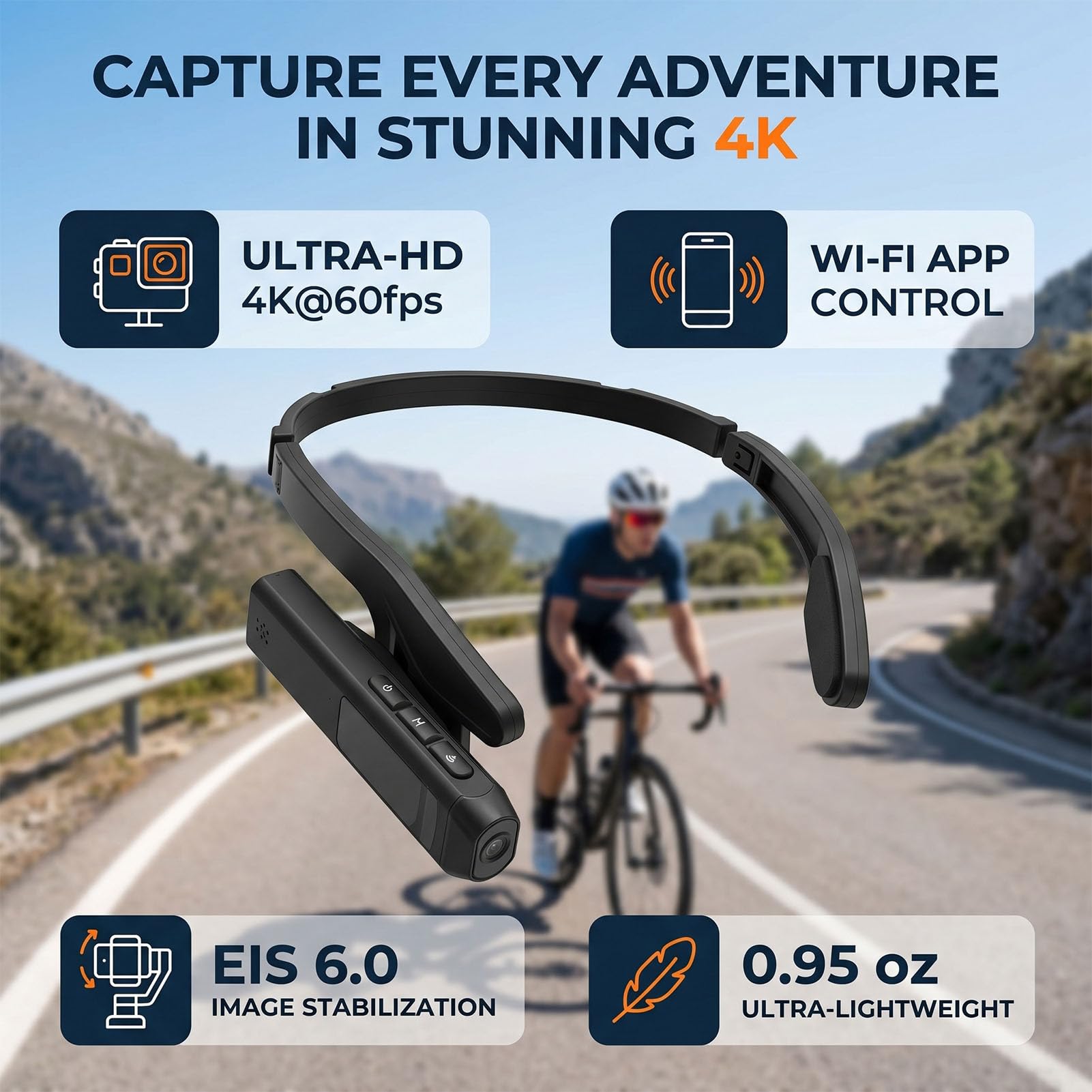 XUMIUZIY Videocamera Montata Sulla Testa, Videocamera 4K Grandangolo | Schermo da 0,96", Controllo APP WiFi, EIS 6.0, Video HD 60FPS Hands-free