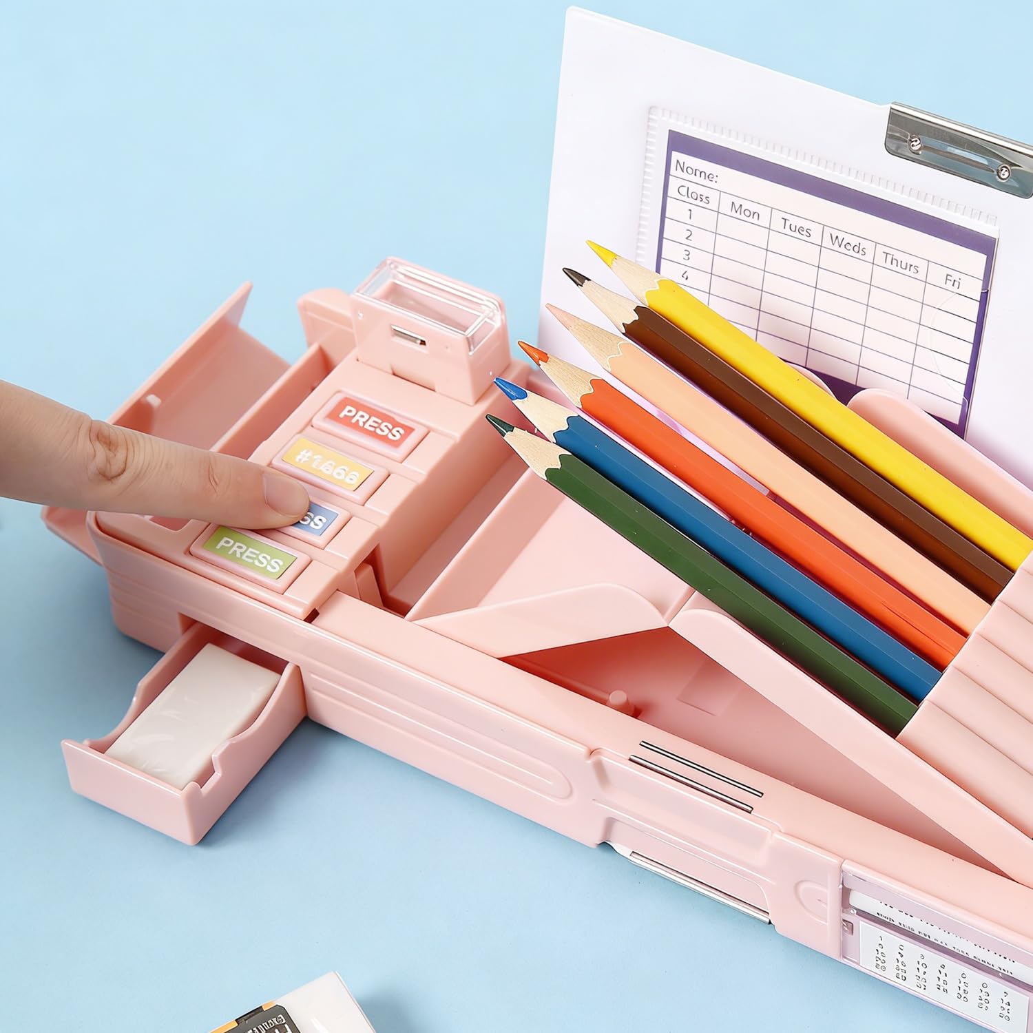 LilyBeauty Pop Up Multifunction Pencil Case for Girls and Boys, Cute Cartoon Pen Box Organizer Stationery, Sharpener, Schedule, Whiteboard, School Supplies, Best Gifts for Kids (): Pink New